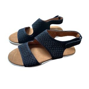 Bernie Mev Black Woven Elastic Slingback Sandals Women's Size 37/6 Flat Comfort